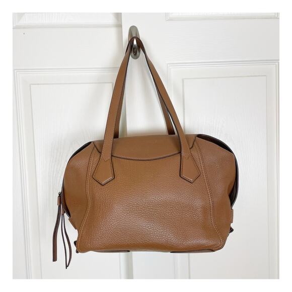 Tory Burch Perry Moose Brown Pebbled Leather Zip Top Satchel Bag - Picture 5 of 10